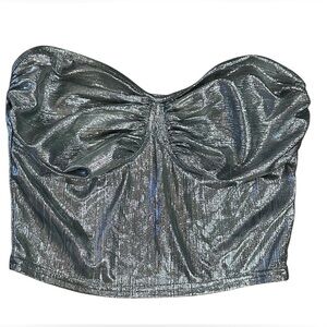 Women’s Shimmery Silver Tube Crop Top Holiday  Size Medium